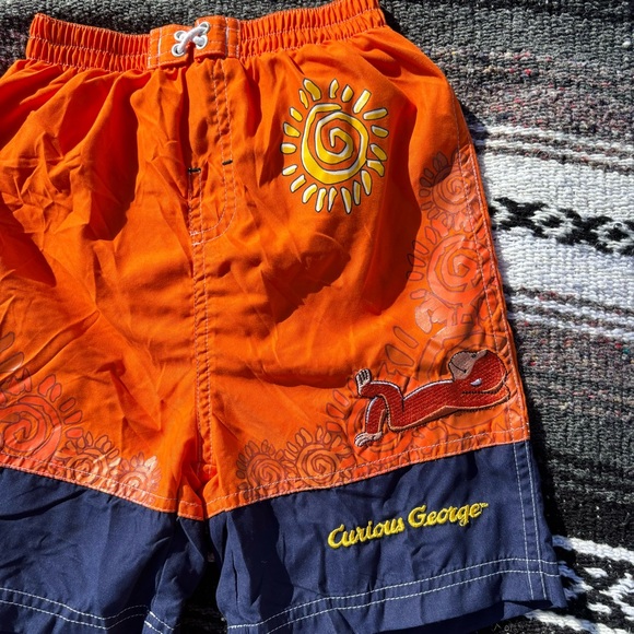 VINTAGE Y2K CURIOUS GEORGE MONKEY ORANGE SWIM TRUNKS BOYS SIZE 5T - Picture 3 of 6